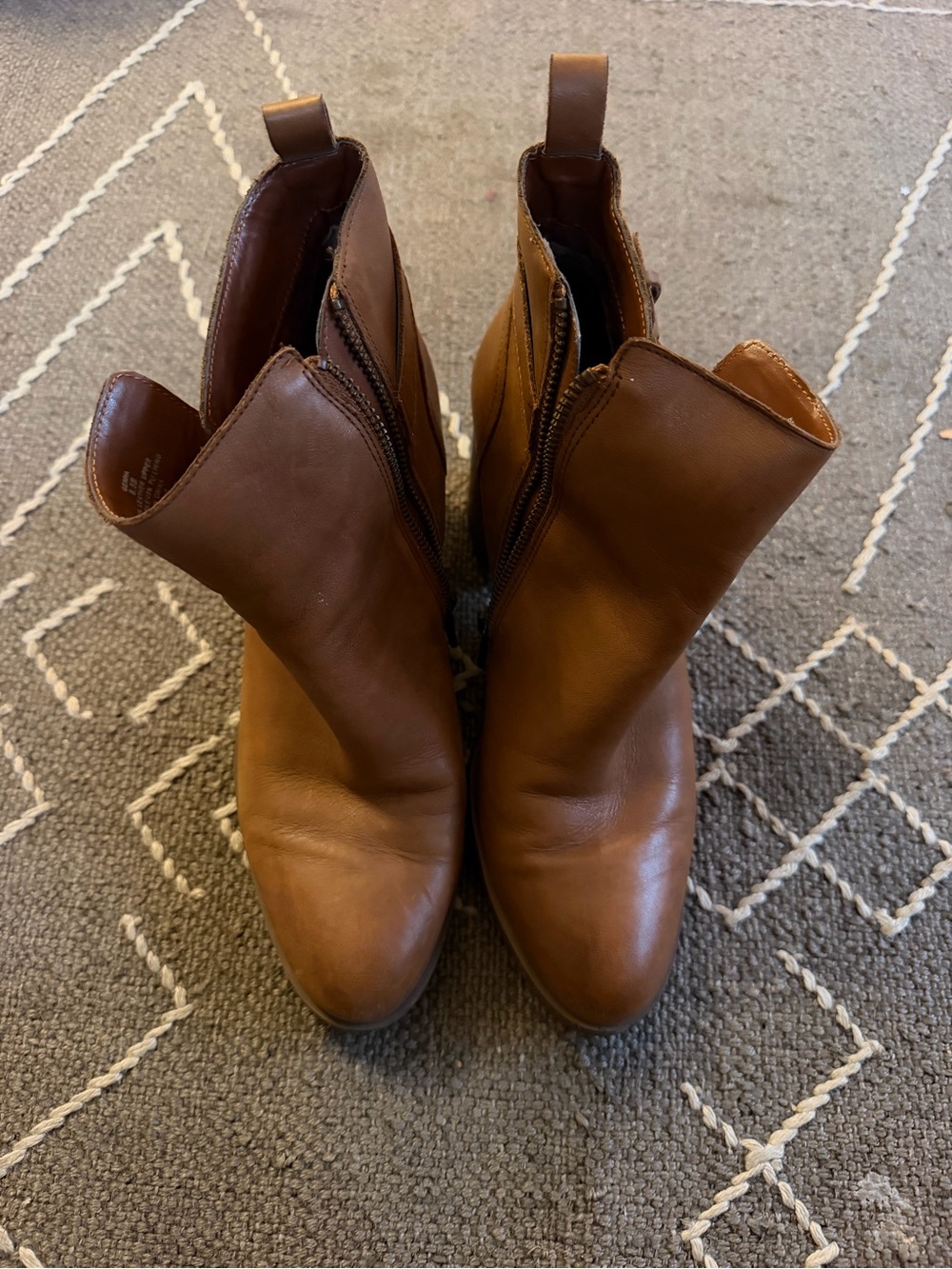 Ralph Lauren Tan Leather Ankle Booties with Side Zip